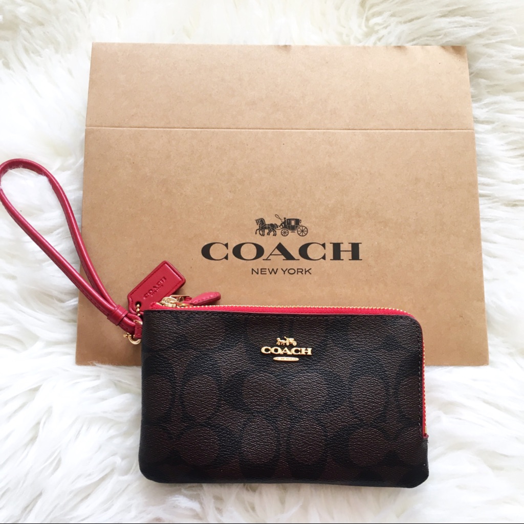 Coach Signature Double Zipper Pvc Wristlet Purse